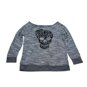Fancyqube‎ Skull Print Gray Long Sleeve Top Women's Sz XL